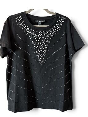 Ashley Stewart Black Pearl Rhinestone Embellished Top Size 14/16 NWT